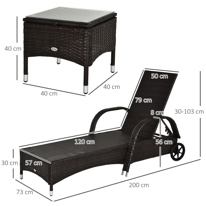 Sæt med 3 liggestole, 2 havestole med sidebord, inklusive hynder, polyrattan, brun og cremehvid