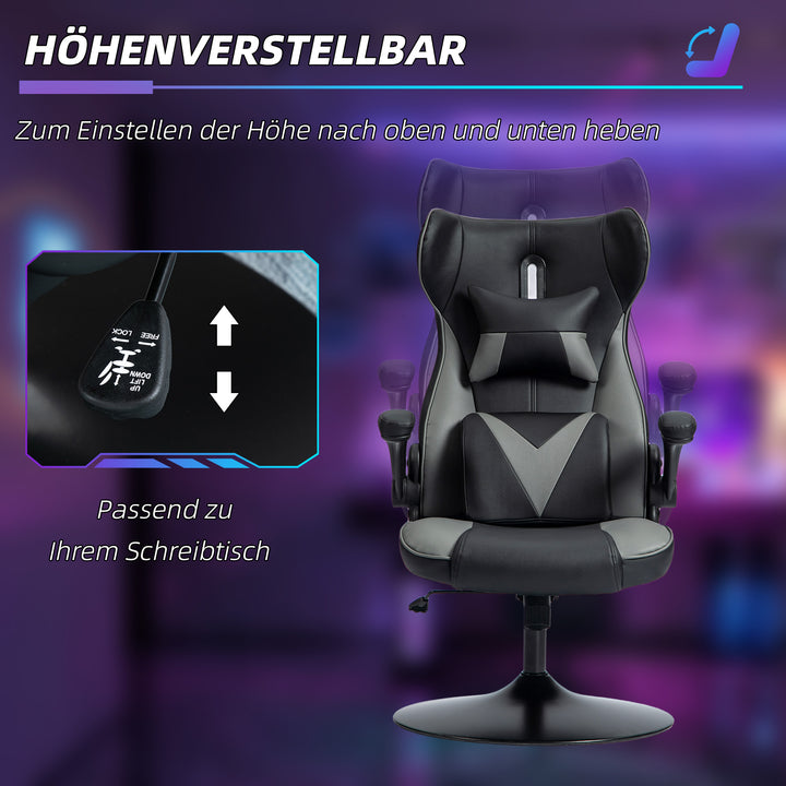 Gamingstol med gyngefunktion, drejestol, højdejusterbar, polstret sæde, metal, 67 x 71 x 112 cm, grå
