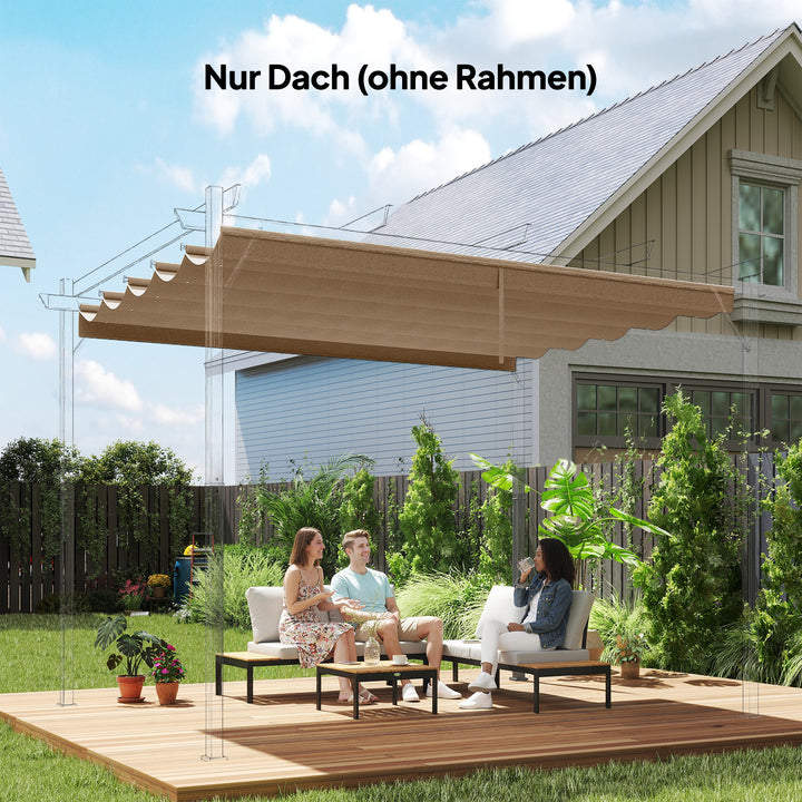 Udskiftningstag til 3 x 3 m pergola, udtrækkeligt, med drænhuller til regnvand, vejrbestandigt, polyester, 250 x 255 cm, brun