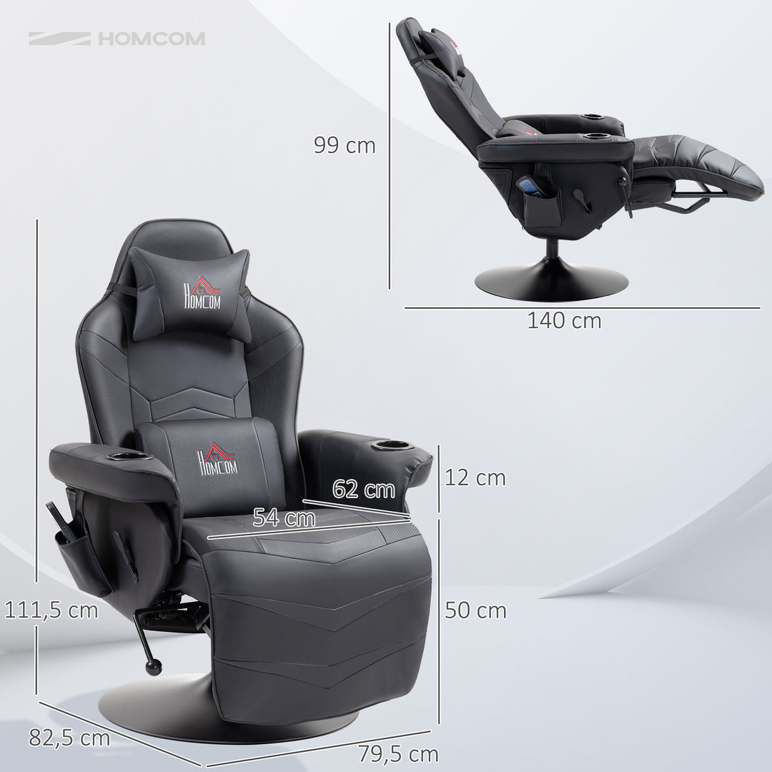 Gamingstol, massagefunktion, lænelæn, fodstøtte, op til 120 kg, stålstel, kunstlæder, sort