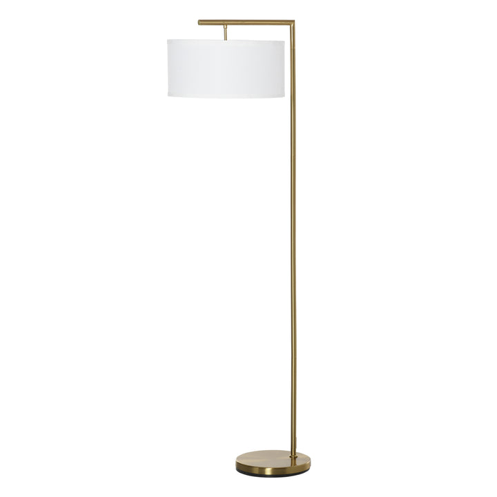 Gulvlampe, gulvlampe, e27-fatning, guldlook, hvid stofskærm, fodkontakt, stål, 47 x 37 x 153 cm