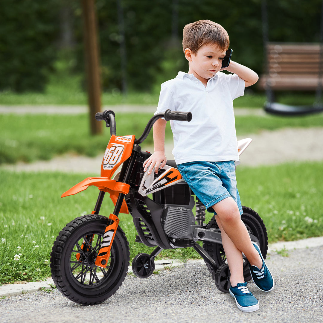 Elmotorcykel til børn, 12V børnemotorcykel med musik, børnekøretøj med støttehjul, 3-6 år, orange