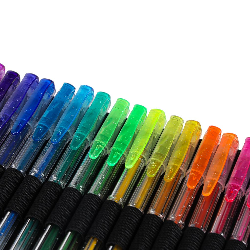 Farvede gelpenne i etui med 100 stk. + 100 refills