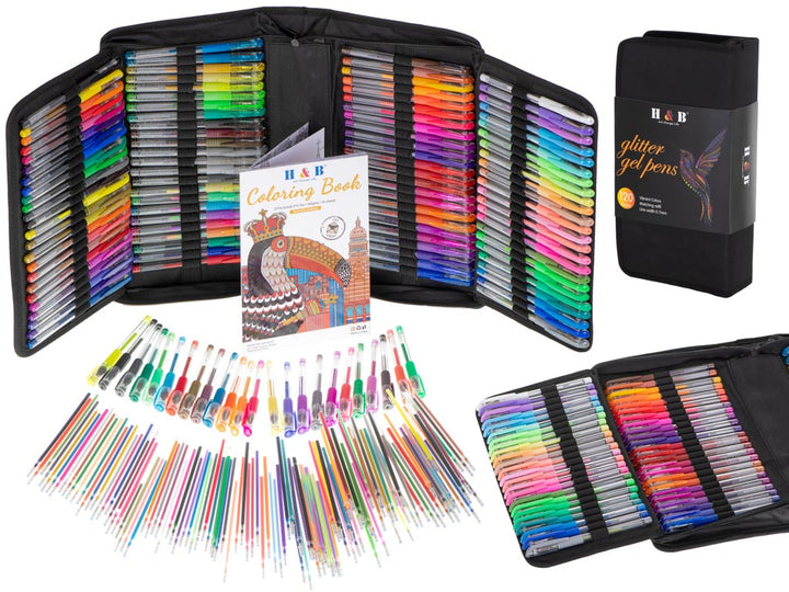 Farvede gelpenne i etui med 120 stk. + 120 refills