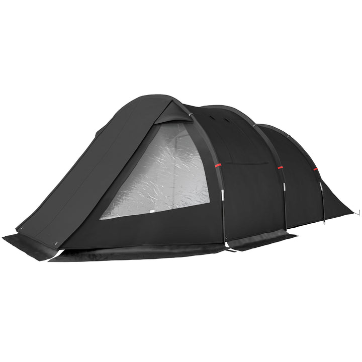 Campingtelt, trekkingtelt, vejrbestandigt, 2 rum, 475 x 264 cm (bredde x højde), sort