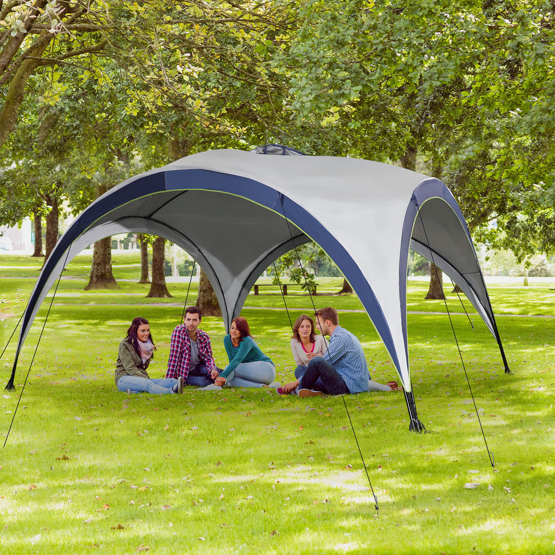 Garden pavilion havetelt marquee partytelt solbeskyttelse vejrbestandig metalstang + polyester cremehvid + blå 4 x 4 x 2,5 m