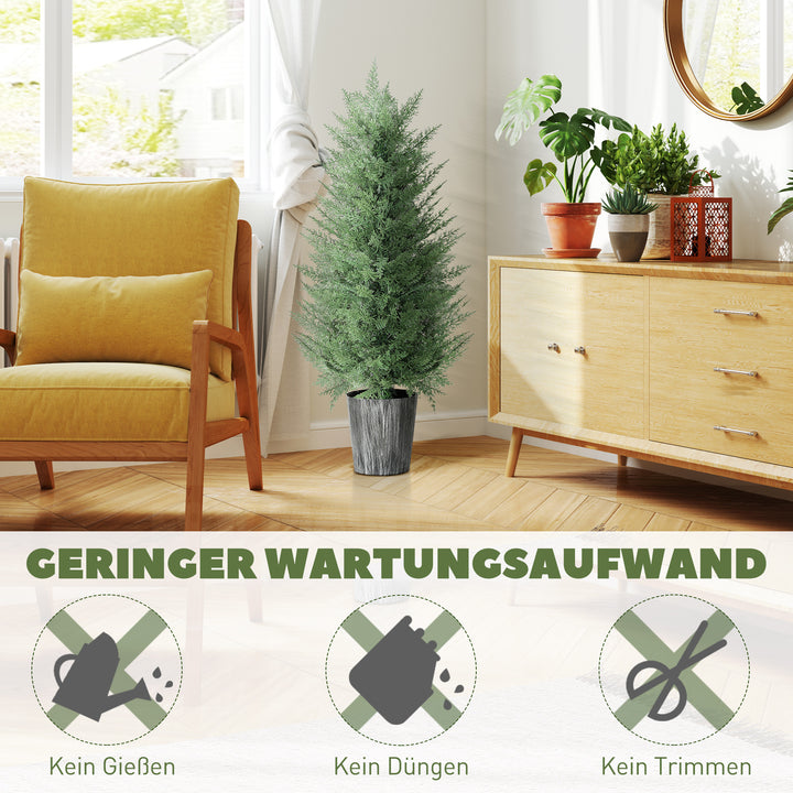 Sæt med 2 store kunstige cypresser, 90 cm, kunstige planter, kunstige plastikplanter i potter 15 x 15 x 90 cm, grønne