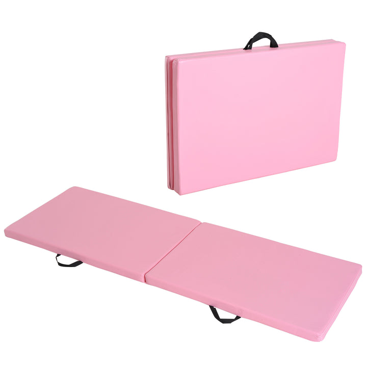 Sammenklappelig træningsmåtte med håndtag til yoga, MMA, fitness, pilates, syntetisk betræk, 180 x 60 x 5 cm, pink