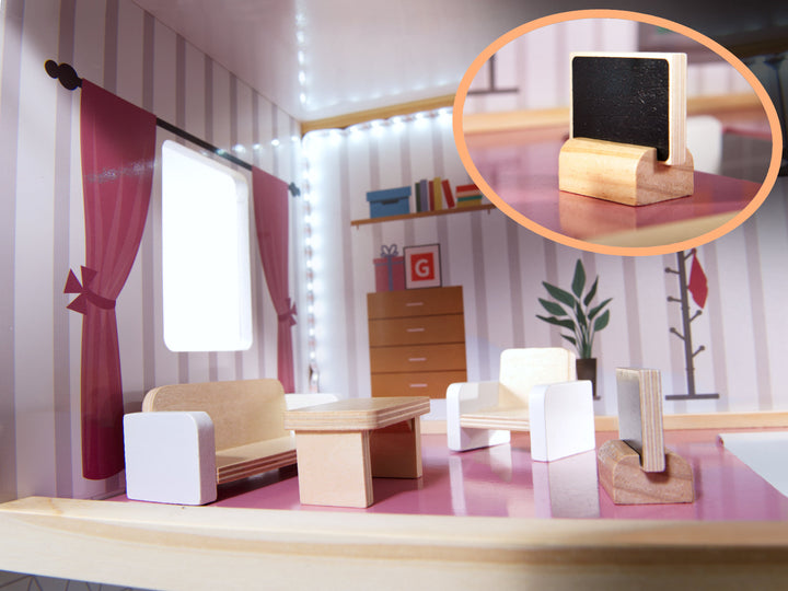 MDF trædukkehus + møbler 78 cm sort LED