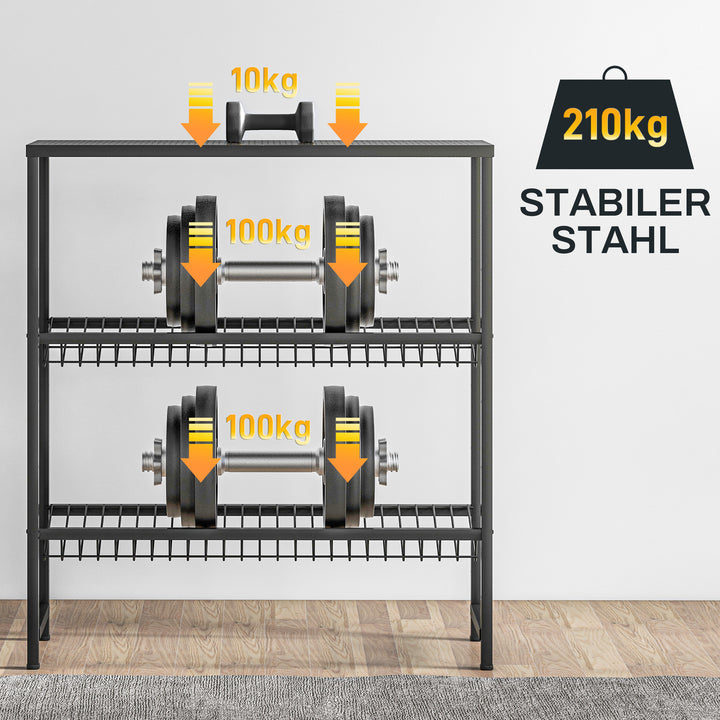Opbevaringsreol, højdejusterbar, robust metal, pladsbesparende design, 210 kg lasteevne, sort