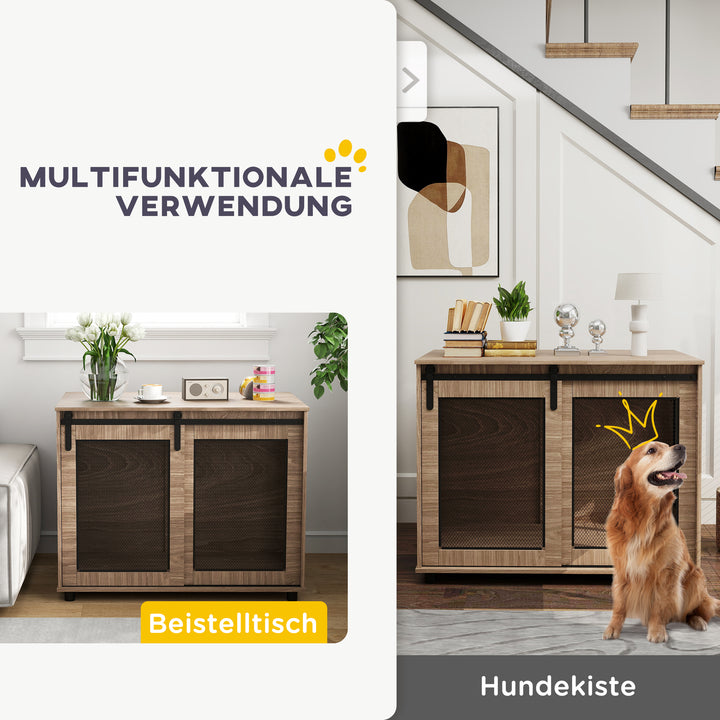 Hundebur, transportkasse til hunde, retreatkasse til kæledyr, låsbare døre, 98 x 60 x 78 cm, lysebrun