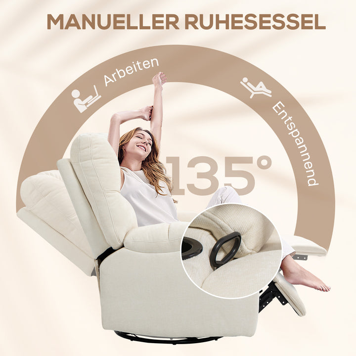 Afslappende lænestol med fodstøtte, lænestol, drejelig, op til 150 kg, stålstel, 88 x 96 x 108 cm, beige