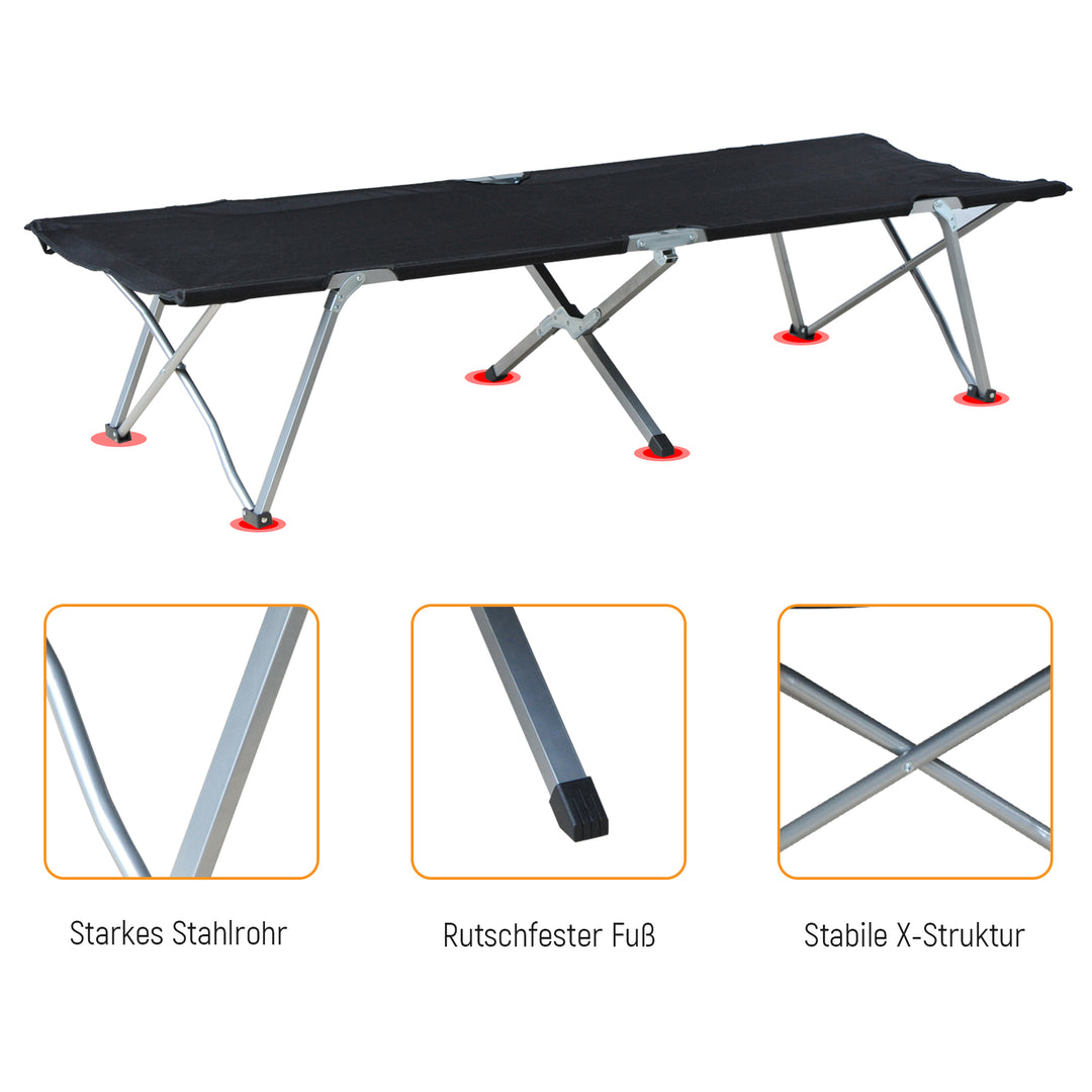 Campingseng, sammenklappelig seng, liggestol med taske, 193 x 64 x 40 cm (sort)