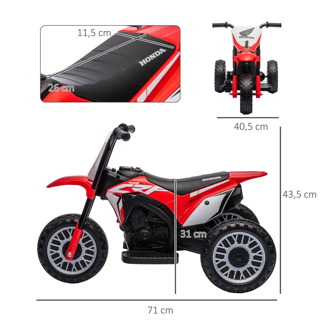 Honda elektrisk børnemotorcykel, 3 km/t, lydeffekter, til 18-36 måneder, rød