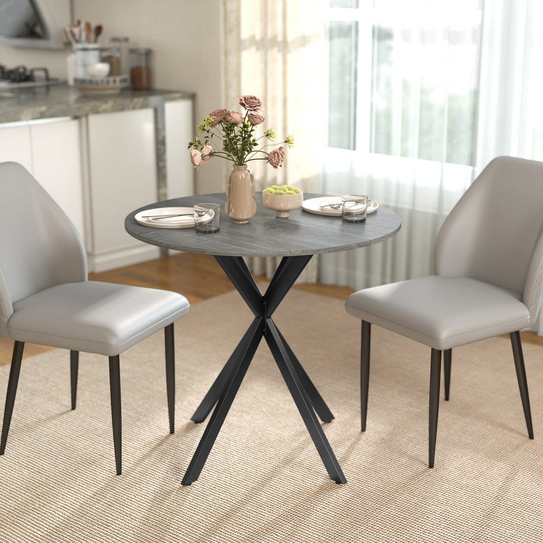 Rundt køkkenbord, 80 cm, kompakt bordplade, spånplade, metal, grå