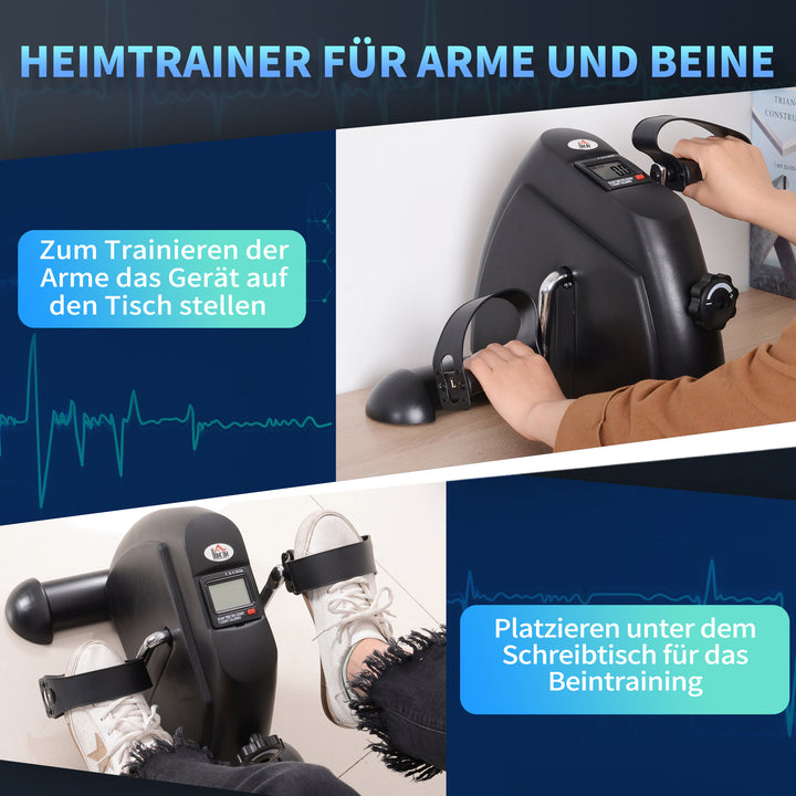 Mini motionscykel fitnesscykel pedaltræner med lcd-display justerbar modstand arm- og bentræner hjemmetræner fitnessudstyr til seniorer hjemmekontor 35 x 40 x 31 cm sort