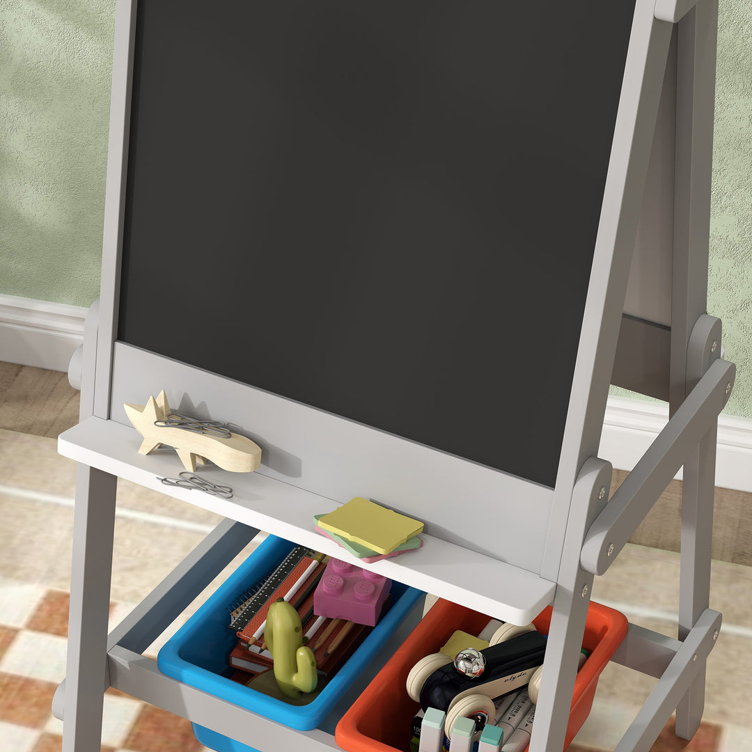 Dobbeltsidet børnestaffeli med papirrulle, tavle, whiteboard, 3-i-1-design, til tegning og maling