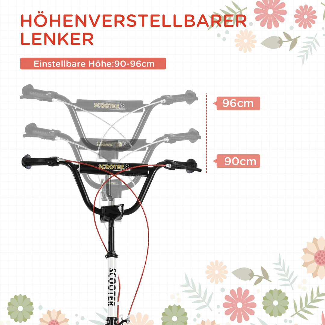 Børnescooter, sparkscooter, city scooter, sparkscooter, børnesparkbræt med pneumatiske dæk og håndbremse, scooter til børn, vandtæt, foldbar, fra 5 år, 16 tommer, hvid, 139 x 58 x 90-96 cm