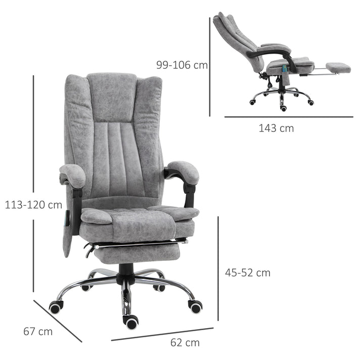 Kontorstol med massagefunktion, ergonomisk skrivebordsstol med varmefunktion, lænefunktion, højdejusterbar drejestol med fodstøtte, sidelomme, grå
