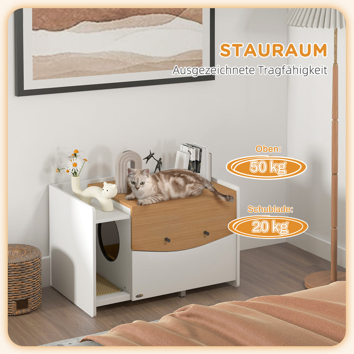 Kattebakke, udtrækkelig, skabsdesign, kattebakke, 78x50x51cm, eg/hvid