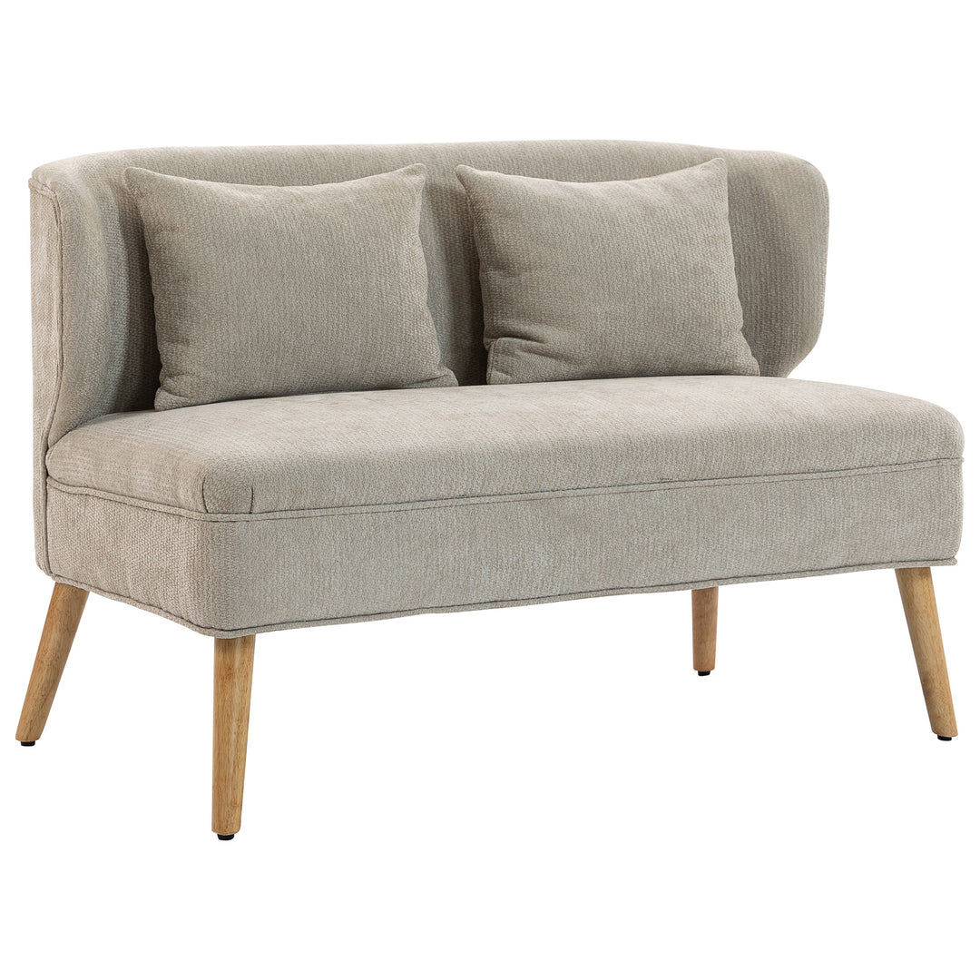 2-personers sofa, lille chenillesofa med ryglæn, tykt sæde, gummitræfødder, beige