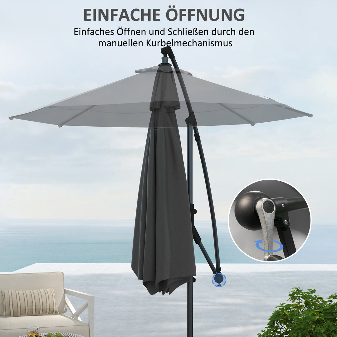 Parasol fritbærende parasol, inklusive krydsfod, 293 x 293 x 260 cm, grå