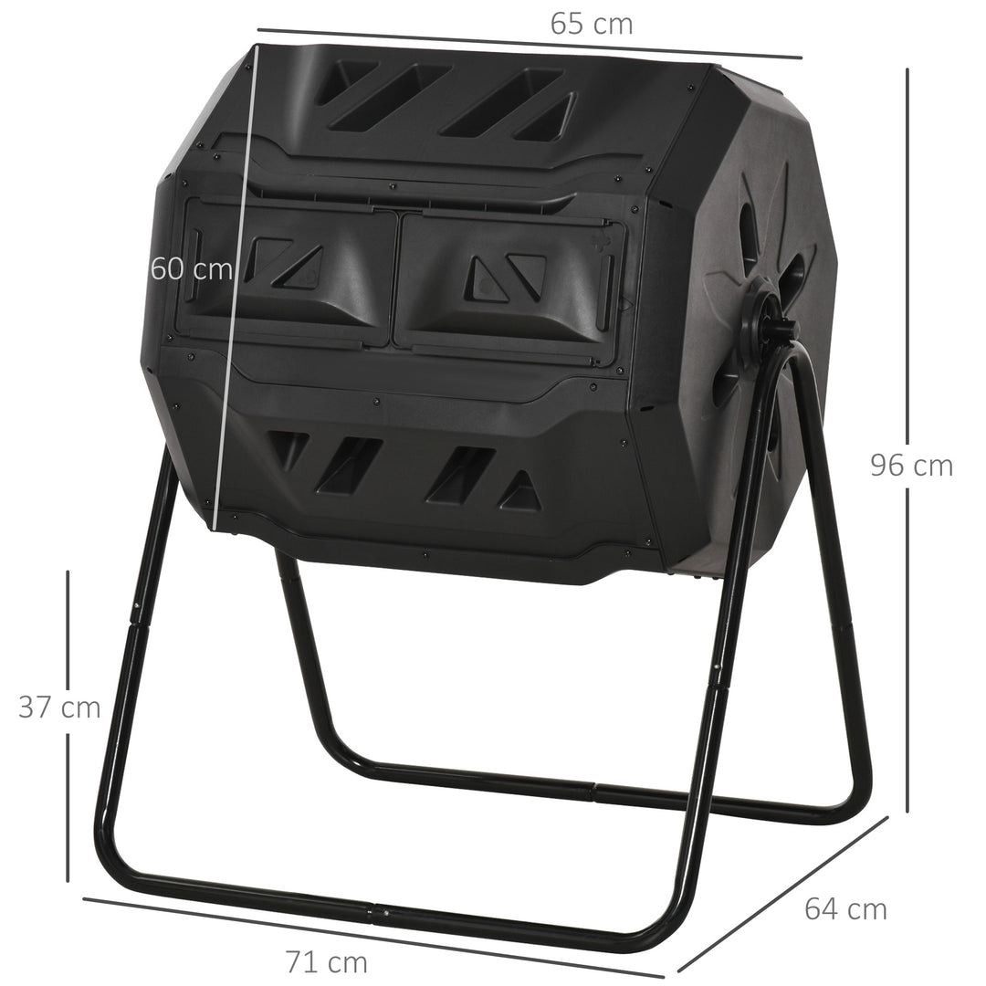 Kompostbeholder med 2 rum, 160 L kapacitet, drejelig, 71 cm x 65 cm x 96 cm, sort