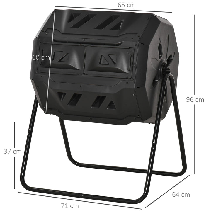 Kompostbeholder med 2 rum, 160 L kapacitet, drejelig, 71 cm x 65 cm x 96 cm, sort