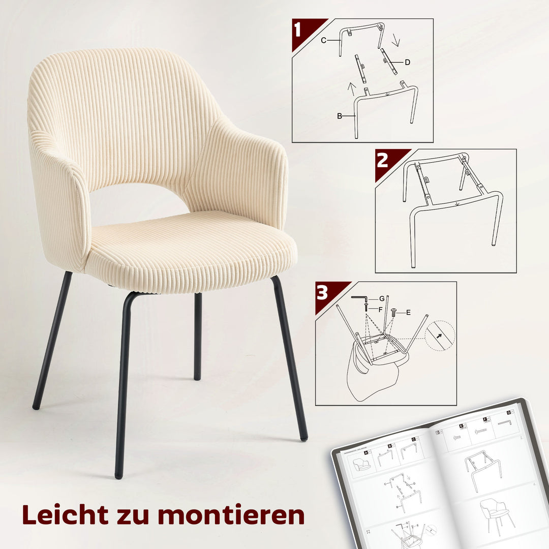 Spisestol, corduroy-polstring, skalform, metalben, fodhynde, beige