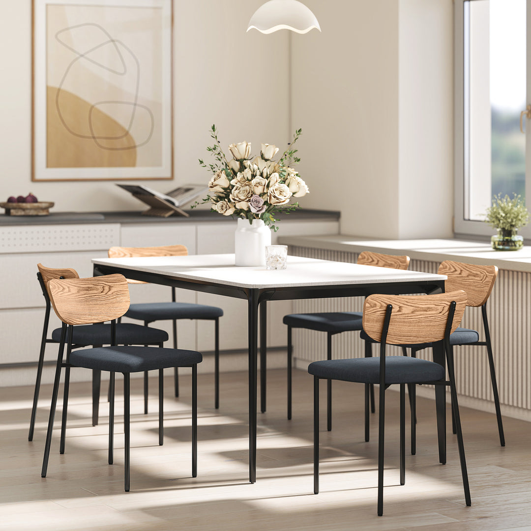 Sæt med 2 spisestole, linnedlook, armløs design, metalben, grå