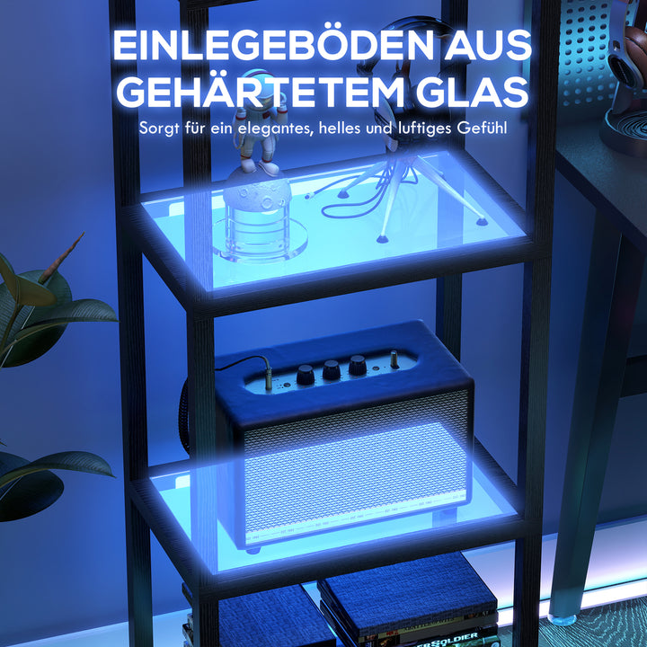RGB-gulvlampe med glashylder, 4-lags LED-gulvlampe med fjernbetjening, musiksynkronisering, sort