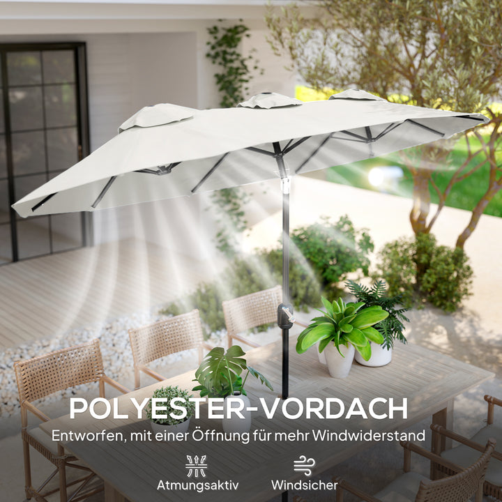Parasol, haveparasol, vipbar, med håndsving, vindfang, polyester+stål, cremehvid, 295 x 152 cm