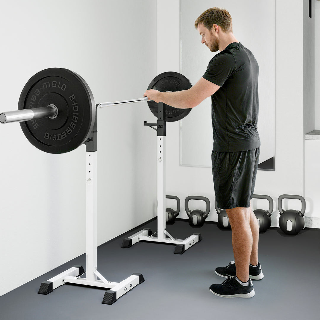 Vægtstangstativ, sæt med 2, lasteevne op til 150 kg, højdejusterbar, stål, hvid+sort, 52 x 48 x 160 cm
