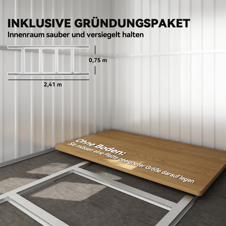 Metalskur til opbevaring af haveredskaber, med vindue, bred dør, 260 x 177 x 190 cm, grøn