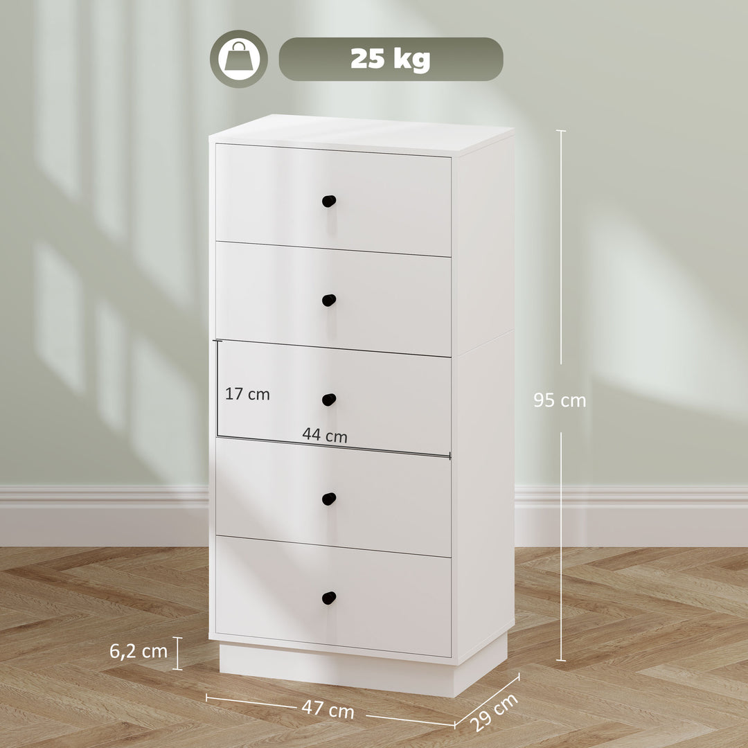 Kommode med 5 skuffer i træ i moderne stil 47 x 29 x 95 cm hvid