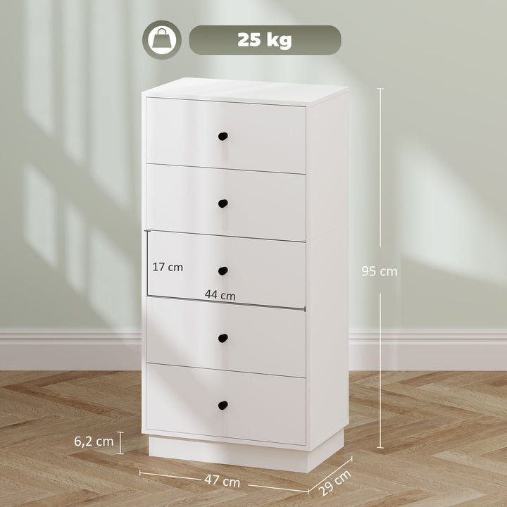 Kommode med 5 skuffer i træ i moderne stil 47 x 29 x 95 cm hvid