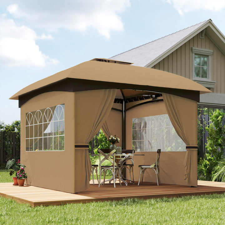 3,4 X 3,4 m havepavillon, øltelt med ventileret tag, buede vinduer, stålramme, beige