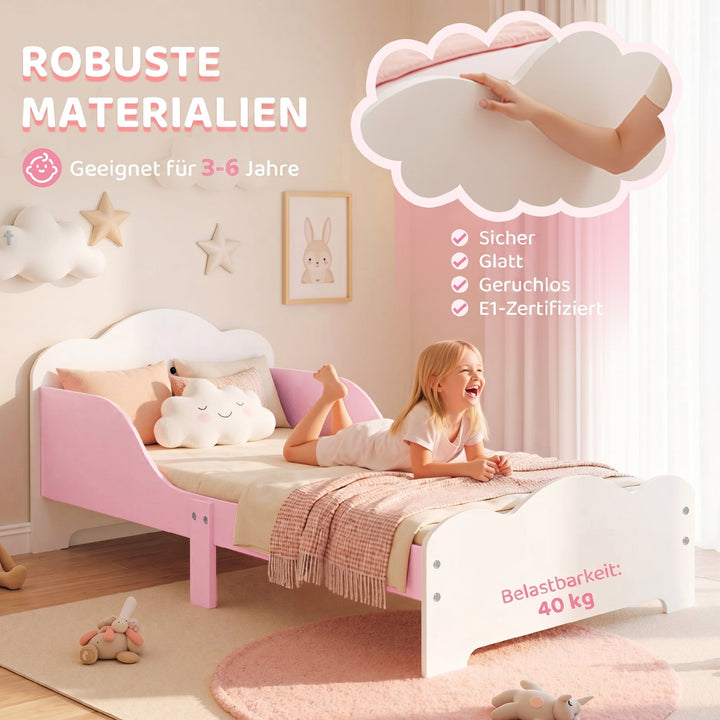 Børneseng, 140 x 70 cm sengestel med høje sengeheste til børn i alderen 3-6 år, uden madras, pink