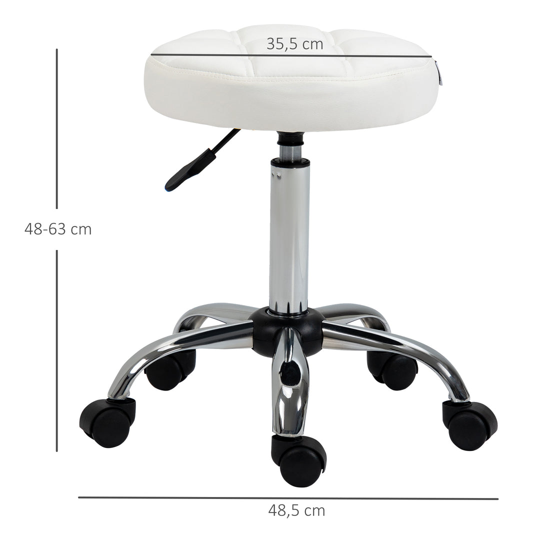 Drejestol, salonstol, højdejusterbar, kunstlæder, quiltet design, 35,5 x 48-63 cm, hvid/sølv