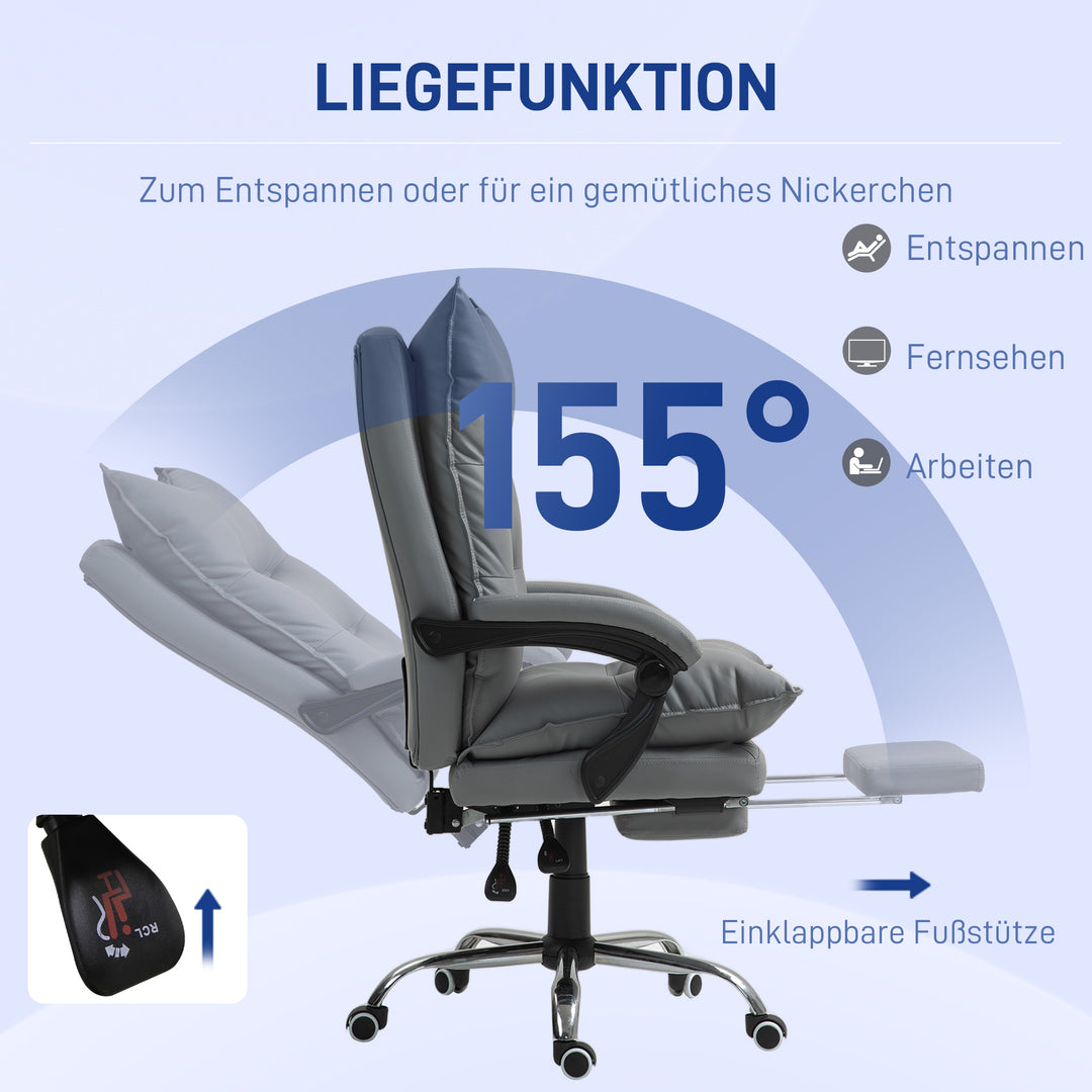 Ergonomisk kontorstol, justerbar sædehøjde, lænelæn, kunstlæder, mørkegrå
