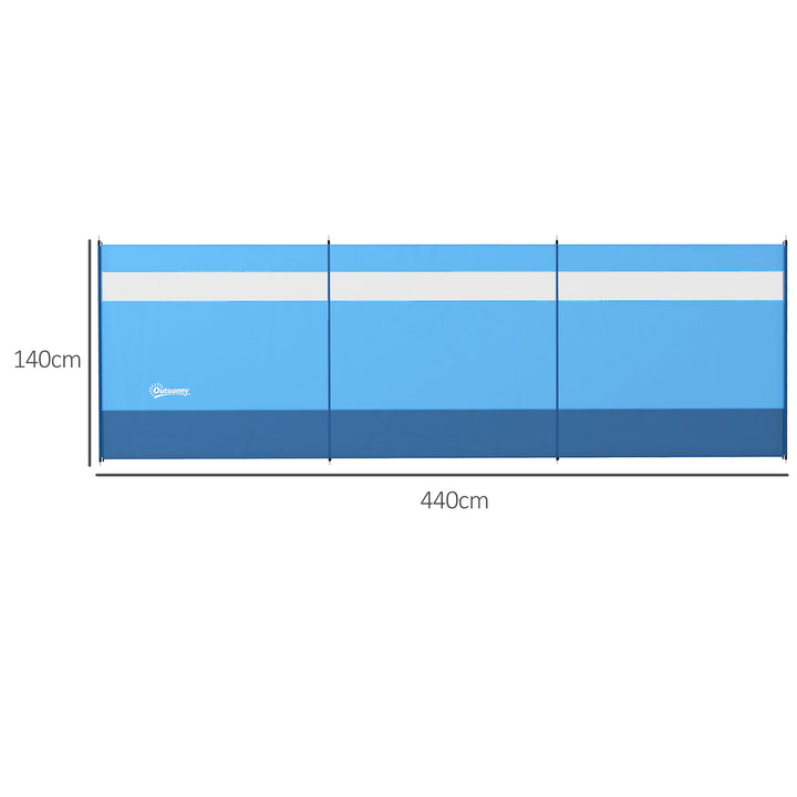 Læhegn med vindue og bæretaske, stålstænger, 440x140cm, blå