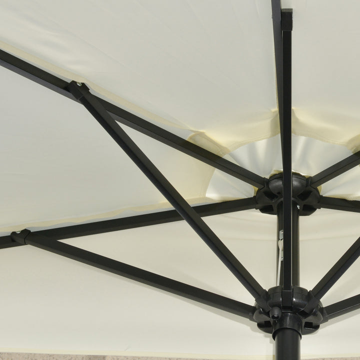 Parasol, terrasseparasol, halvrund, med solpanel, 20 led'er, håndsving, beige, 2,70 x 1,35 x 2,40 m