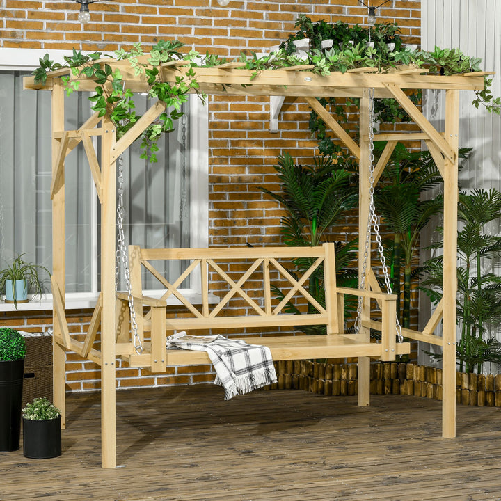 Gyngebænk med pergola, til 2 personer, højdejusterbar, massiv træramme, 2,21 x 1,40 x 1,96 m