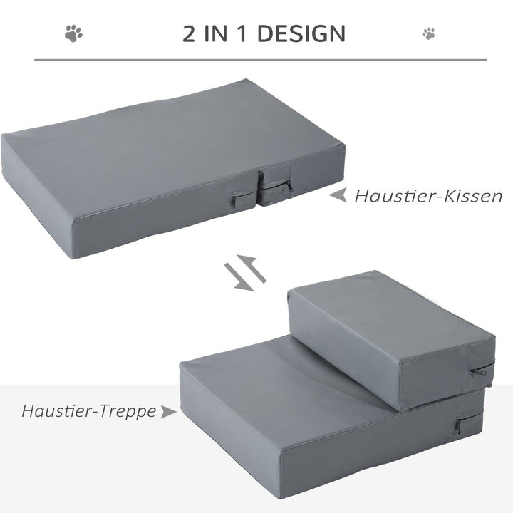 Kæledyrstrappe, kæledyrsmåtte, 2 trin, foldbar, op til 7 kg, hundetrappe, trappe, måtte til katte og hunde, grå, L45 x B39 x H20 cm