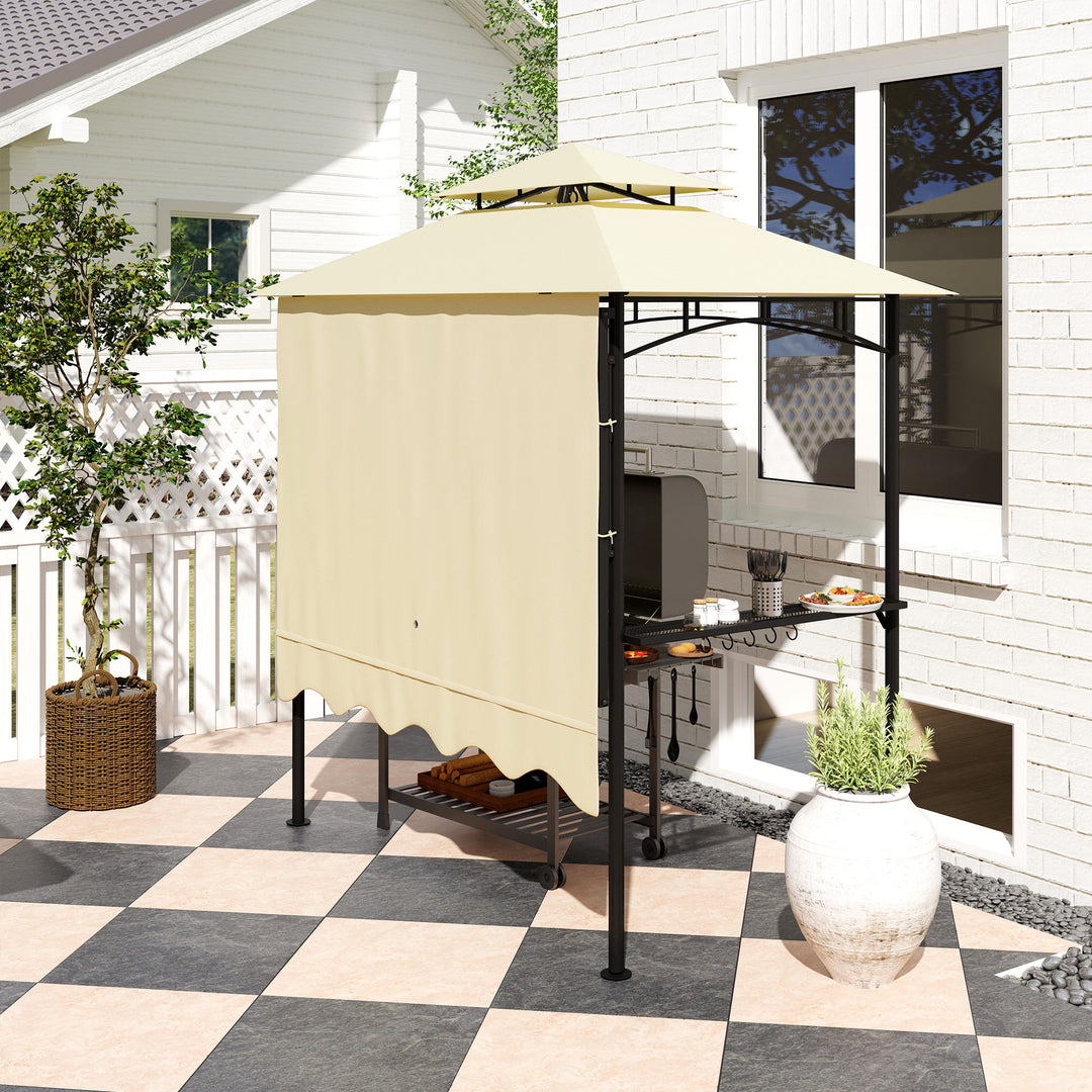 Grillpavillon 242x232x248 cm, vandafvisende, flammehæmmende, havepavillon med dobbeltlagstag, beige