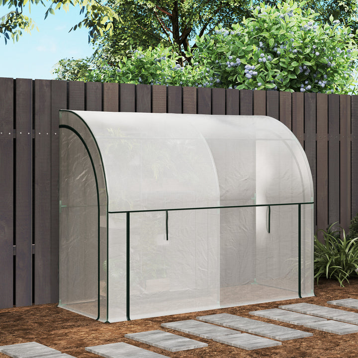 Vægmonteret drivhus, tilgængeligt plantehus, plastikpresenning, 300 x 80 x 157 cm, hvid