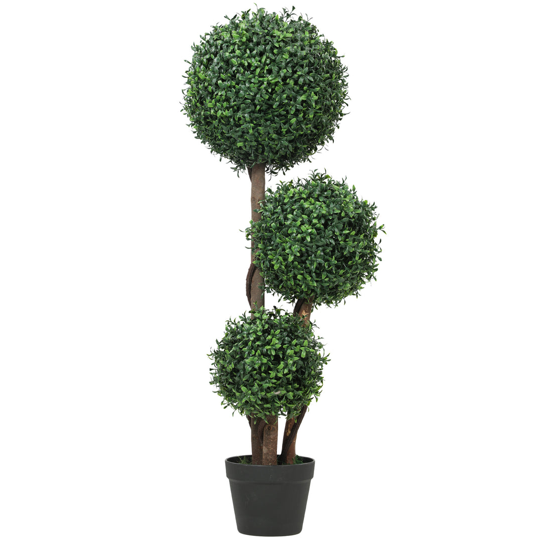 Kunstig buksbomkugle, kunstig plante med tre kugler, kunstig plante med træstamme i potte, 30 x 30 x 100 cm, grøn