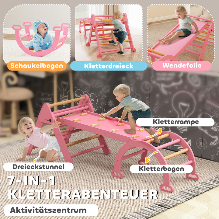 Indendørs klatrestativ, 7 i 1 foldbar klatretrekant med rutsjebane, klatrebue