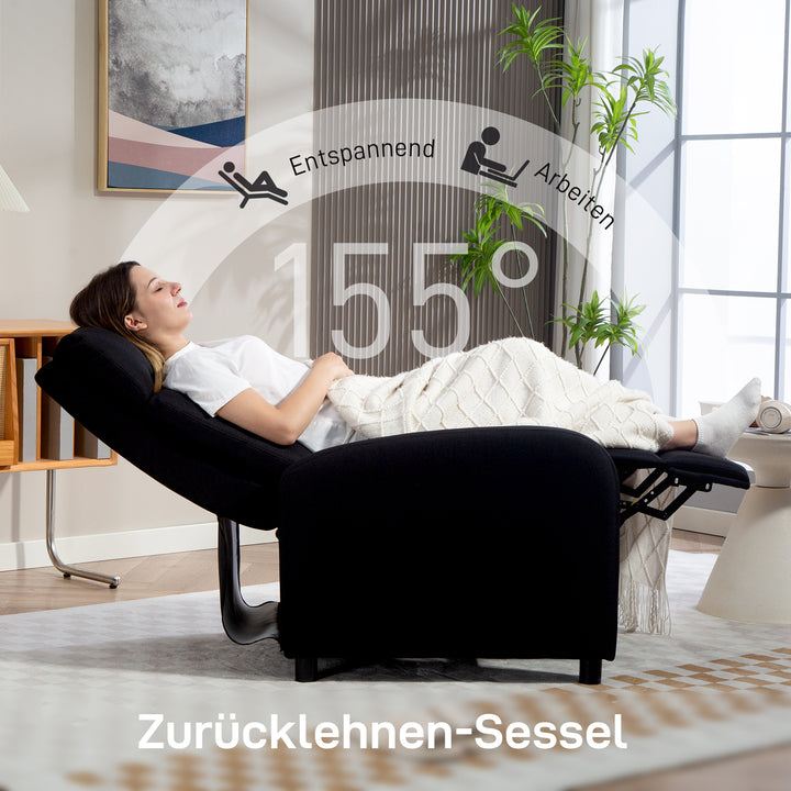 Lænestol med justerbar lænefunktion, udtrækkelig fodstøtte, pocketfjederkerne, op til 150 kg, sort