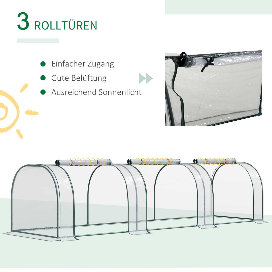 Drivhus, væksthus med dør, kold ramme, plantehus, plantedyrkning, stål, plast, 350 x 100 x 80 cm, grøn